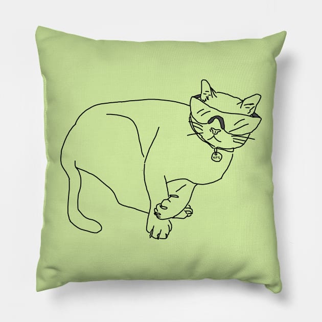 Cool Cat Line Work Illustration Pillow by HFGJewels