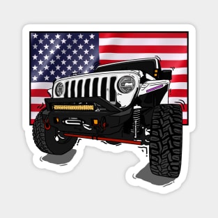 Jeep with American Flag - White Essential Magnet