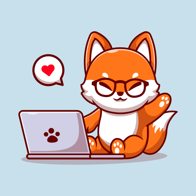 Cute Fox Operating Laptop Cartoon by Catalyst Labs