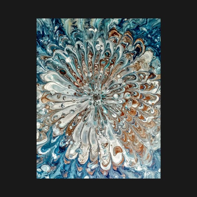 Blue and bronze abstract flower by Annabellepaints