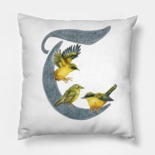 Avian Alphabet T - Golden bush robin Pillow