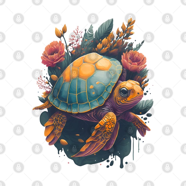 Turtle with Flowers by monkycl