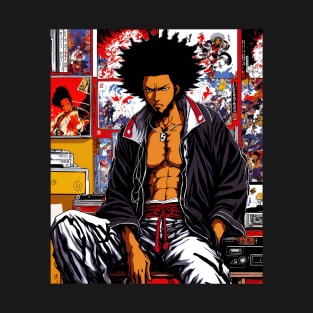 Samurai Afro Lofi Hip hop Aesthetic 90s T-Shirt