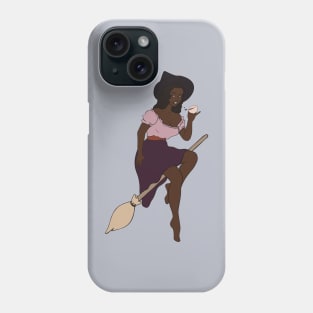 Beautiful Black Witch Flying On Her Magic Broom Phone Case