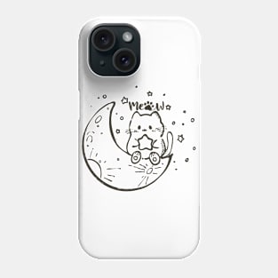 Cute Illustartion Cat With Moon Meow Cat Phone Case