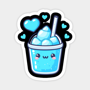 Cute Kawaii Blue Lagoon Cocktail Drink with Ice and Hearts | Cute Kawaii Design Magnet
