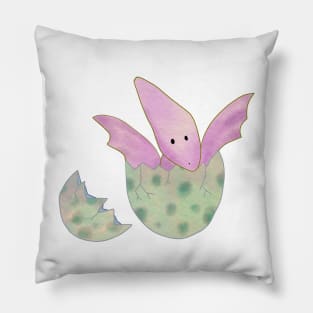 Cute baby pterodactyl dinosaur hatching from an egg Pillow