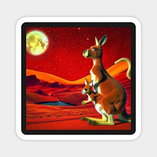 Kangaroo mother and joey looking at earth from mars Magnet