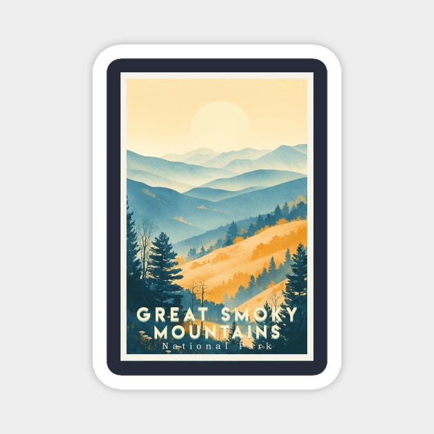 Great Smoky Mountains national park travel poster Magnet by GreenMary Design