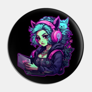 Neon gamer girl Pin