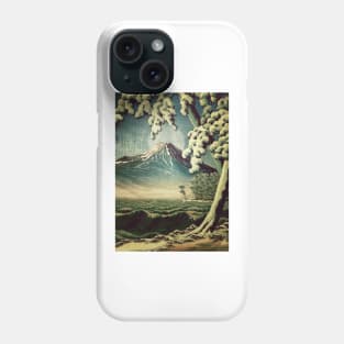 5 Lakes at Moonlight - Winter Mountain by the Ocean Ukiyoe Nature Landscape in White and Blue Phone Case