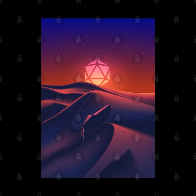 Space Sunset Polyhedral D20 Dice Moon RPG Landscape by pixeptional