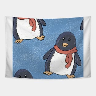 Penguin Wearing Scarf Pattern Tapestry