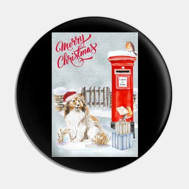 Shetland Sheepdog Merry Christmas Santa Dog Holiday Greeting Pin by Puppy Eyes