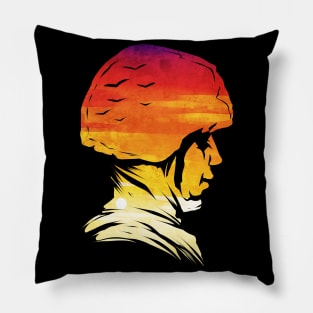 Soldier Head Helm Sundown 4th Of July Veterans Day Pillow