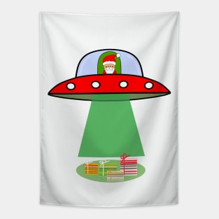 SANTA Claus Alien Spaceship Tapestry