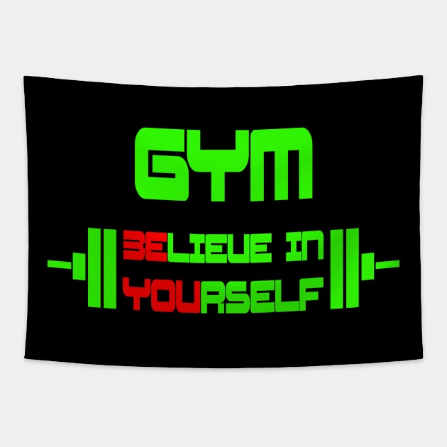 GYM motivation shirt GYM t shirt believe in yourself shirt Be you shirt Fitness shirt Green typography Tapestry by DazzlingApparel