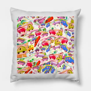 Red Kiddie Cars in Traffic Pillow