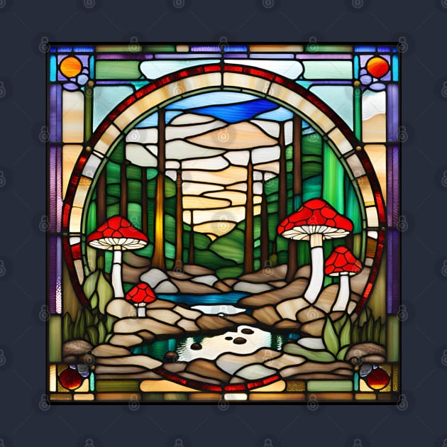 Amanita Forest Stained Glass by Xie