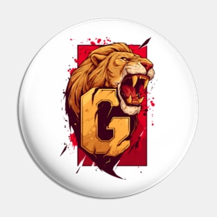 Roaring Lion and the Letter G - Red Backdrop - Fantasy Pin