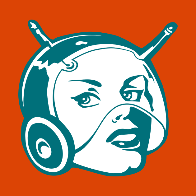 Faces: SciFi lady on a teal and orange pattern background by VrijFormaat