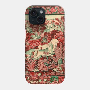 FANTASTIC ANIMALS AND HORSES IN WOODLAND Red White Green Antique French Tapestry Phone Case