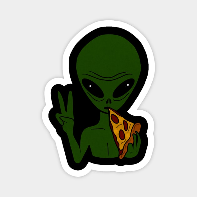 Funny Alien Eating Pizza Halloween Gift Magnet by logiamerch