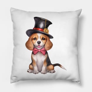 Watercolor Beagle Dog in Magic Hat Pillow