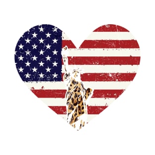 Leopard American Flag Hearts 4th of July Cute T-Shirt