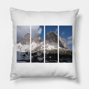 Selva di Val Gardena, Bolzano, Italy. Snow-covered mountain in the Dolomites; sunny spring day. Passo Sella Pillow