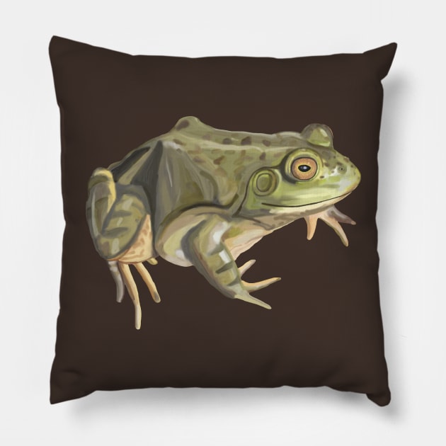 American Bullfrog Watercolor Pillow by Art by Deborah Camp