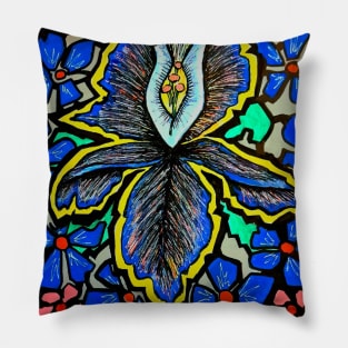 Mindful Flower Blue by LowEndGraphics Pillow