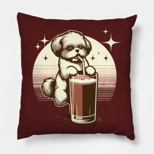 Shih Tzu Puppy Loves Hot Chocolate With Marshmellows Pillow