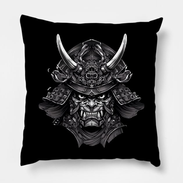 samurai oni mask Pillow by fancy ghost