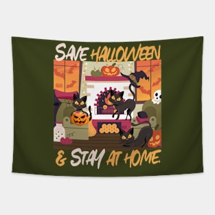 Creepy Black Cats Save Halloween Stay at Home Virus Pandemic Tapestry