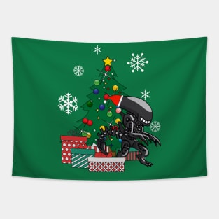 Alien Xenomorph Around The Christmas Tree Tapestry