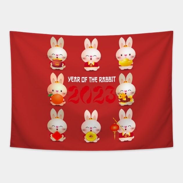 Bunny Rabbit Chinese New Year 2023 Chinese Zodiac Horosope Tapestry by Gendon Design