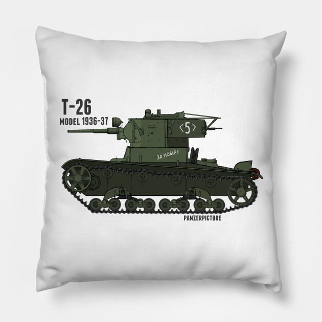 T-26 Model 1936-37 Pillow by Panzerpicture