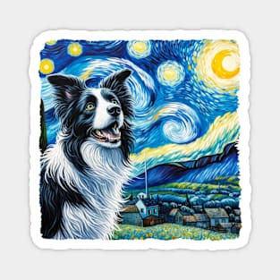 Starry Border Collie Dog Portrait - Pet Portrait Magnet