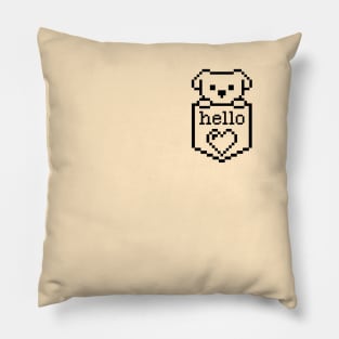 Pixelated Puppy in pocket / Hello sign / Perfect gift for every Kid Pillow