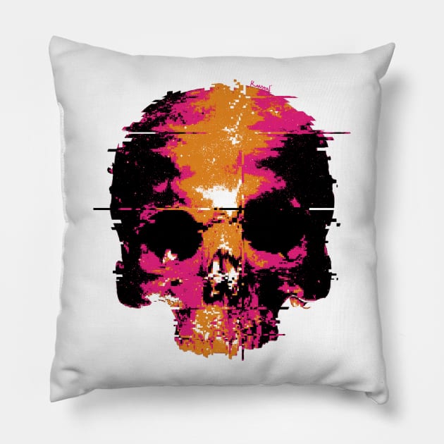 Skull Glitch (red) Pillow by ControllerGeek