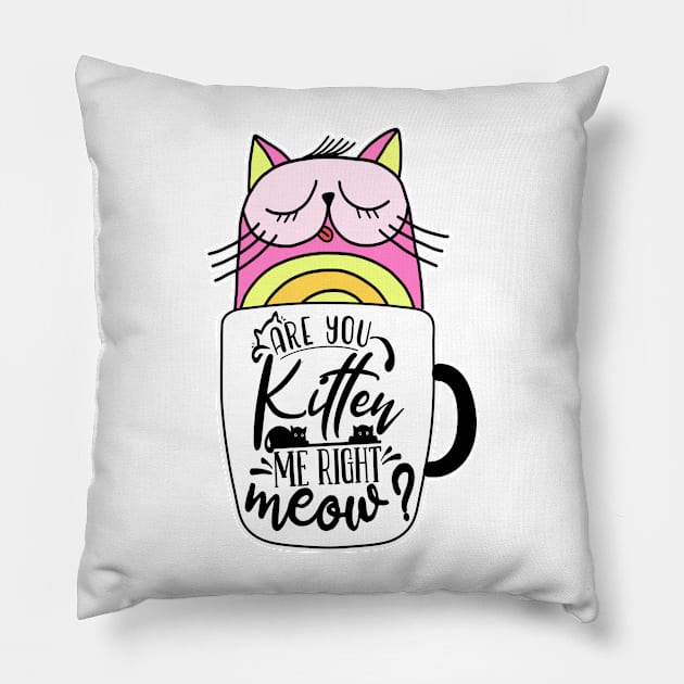 Are You Kitten Me Right Meow Crazy Cat Coffee Lover Pillow by Jas-Kei Designs