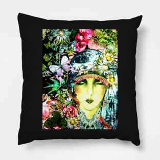 CHINTZ ART DECO FLAPPER COLLAGE POSTER , VIBRANT Pillow