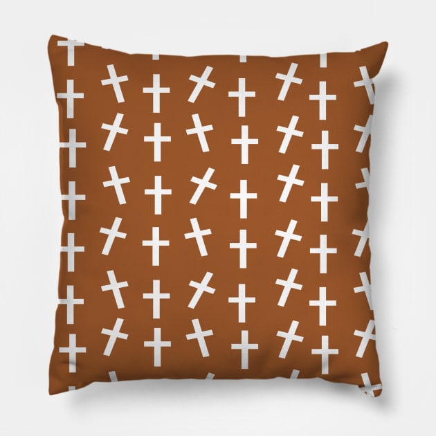 Christian cross Jesus brown Easter pattern Pillow by Baobabprintstore