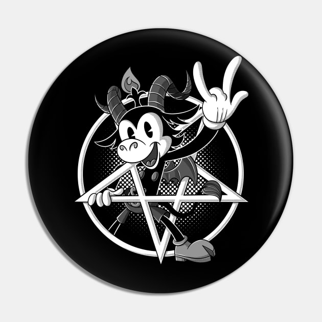 Blackcraft Baphomet retro Cartoon Devil Horns sign 666% from Hell Pin by Juandamurai