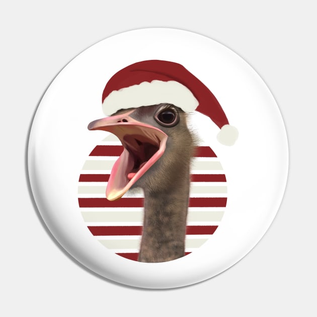 Cheerful Festive Ostrich With Santa Hat Pin by Suneldesigns