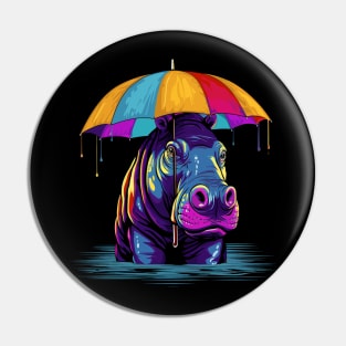 Hippo Rainy Day With Umbrella Pin
