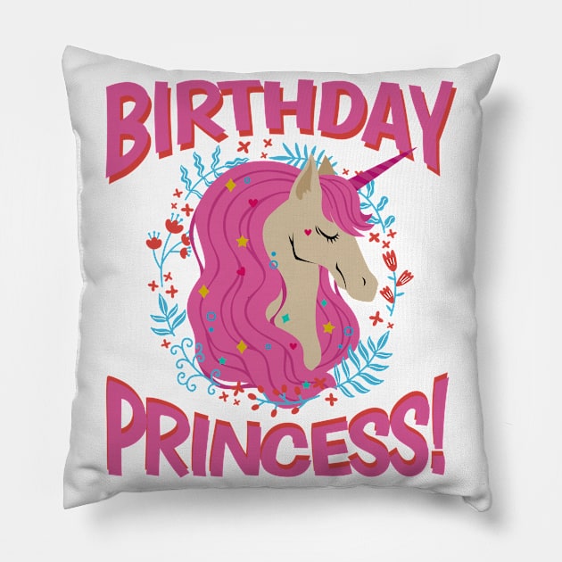 Unicorn Birthday Princess Magical Gift Pillow by aneisha