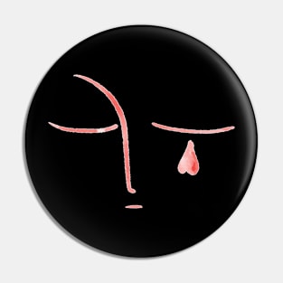 Sad face crying red love heart on black background Pin