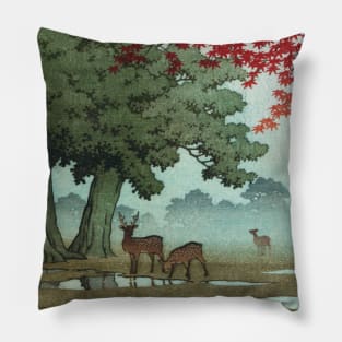 Deer of Nara Park by Kawase Hasui Pillow